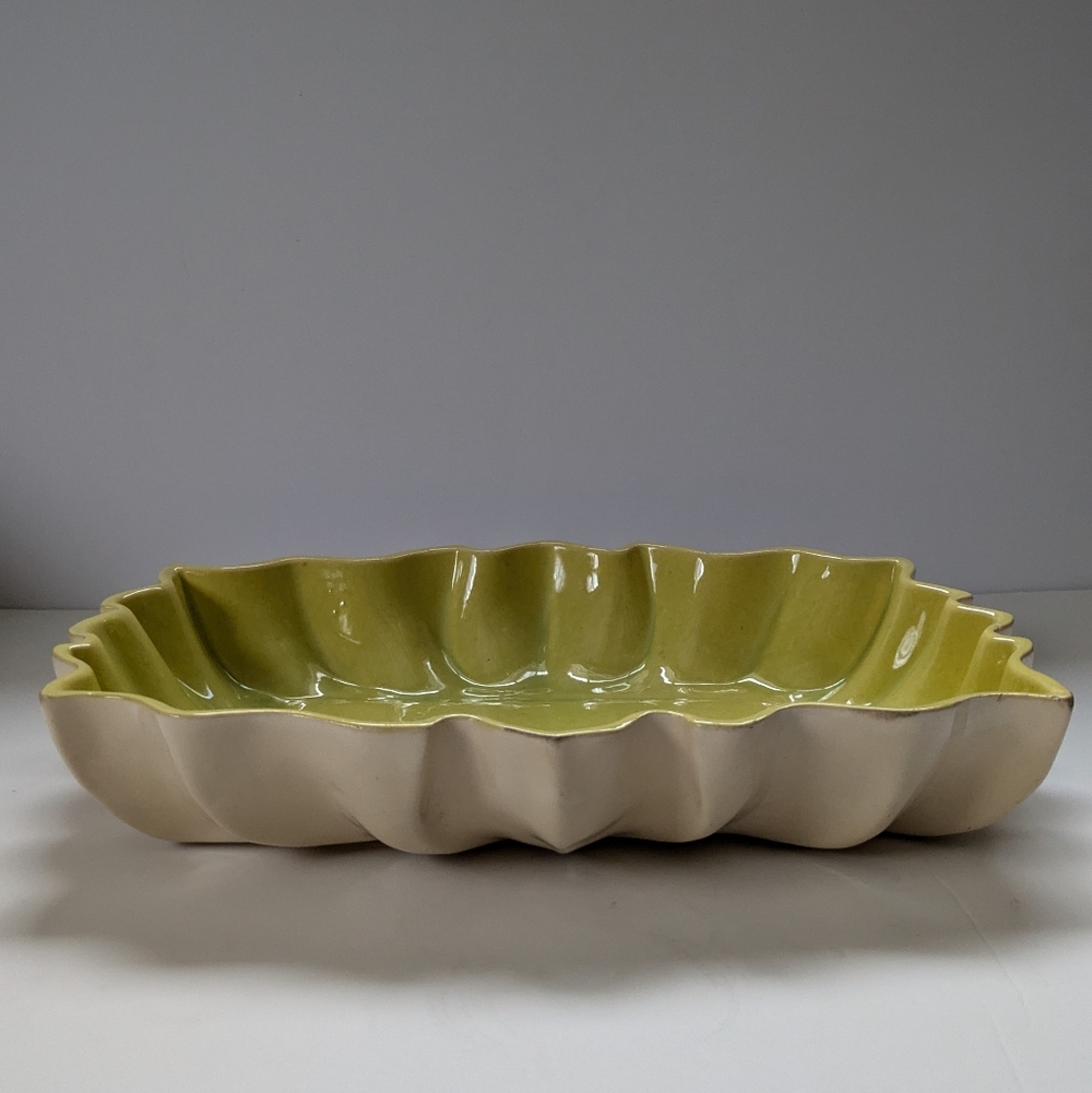 Los Angeles Potteries Vintage Green Ruffled Ceramic Dish Large Low Planter 600 - Picture 10 of 16